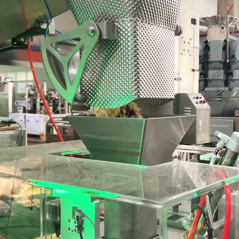 Máy đóng gói thực phẩm vật nuôi 2,5kg với máy cân nhiều đầu Đường dây tuyến tính Đường cân cho túi đóng gói Ziplock