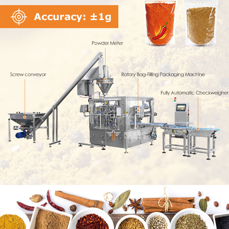 Linear Weigher VFFS Seasoning Packaging Line Automatic High Accuracy Vffs Turmeric Plant Flour Spice Seasoning Powder Wrapping Filling Sealing Blending Bags Food