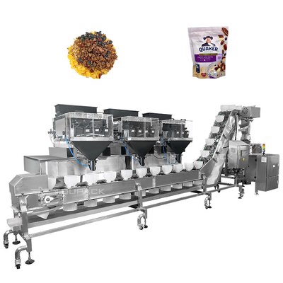 Nhà máy hỗn hợp trái cây khô và hạt Multihead Weigher 4 Head Linear Weigher Vffs Packing Machine Zip Bag Packing Machine
