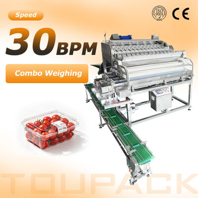 Dây chuyền đóng gói niêm phong khay trái cây | Với máy tách khay tự động & máy cân tuyến tính trái cây