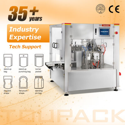 Máy đóng gói Doypack quay cấp thực phẩm được chứng nhận CE cho các loại hạt Đồ ăn nhẹ Túi dây kéo làm sẵn