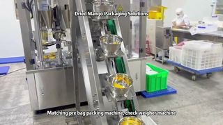 Dễ dàng đóng gói xoài khô với cân định lượng nhiều đầu bán tự động